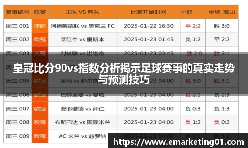皇冠比分90vs指数分析揭示足球赛事的真实走势与预测技巧