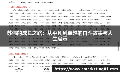 苏伟的成长之路：从平凡到卓越的奋斗故事与人生启示